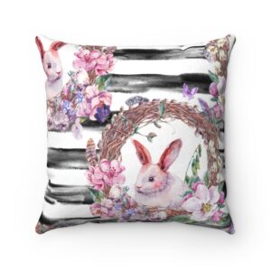 Modern Stripes and Easter Bunny Floral Contemporary Faux Suede Square Pillow