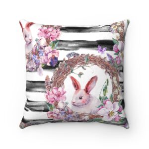 Modern Stripes and Easter Bunny Floral Contemporary Faux Suede Square Pillow