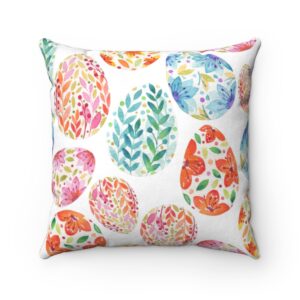 Floral Easter Spring White Stylish Trendy Modern Bright Fun Colorful Pastel Contemporary Faux Suede Square Pillow