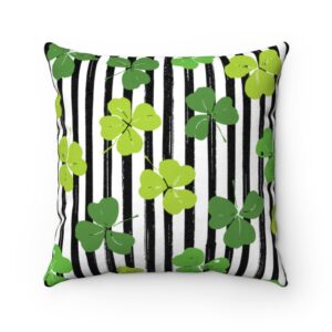 Black Stripes and Green Clovers St Patrick’s Day St Paddy’s Day Irish Green Faux Suede Square Pillow