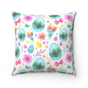 Colorful Bright Easter Eggs Pillow Happy Easter White Background Faux Suede Square Pillow