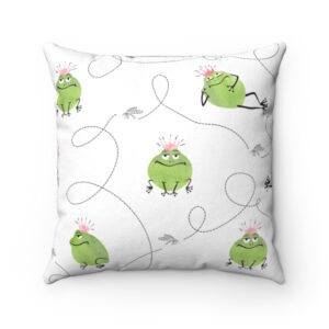 Frog with Crown Pillow Cute Fun Frog with Hat Faux Suede Square Pillow