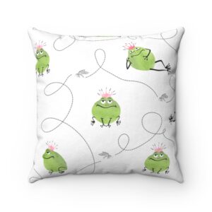 Frog with Crown Pillow Cute Fun Frog with Hat Faux Suede Square Pillow