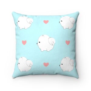 Pomeranian Valentine’s Day Pillow – Pom Gift – Valentines Day – Love – Heart – Blue and Pink Faux Suede Square Pillow