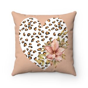 Rose Leopard Heart Pillow Valentine’s Day Love Faux Suede Square Pillow