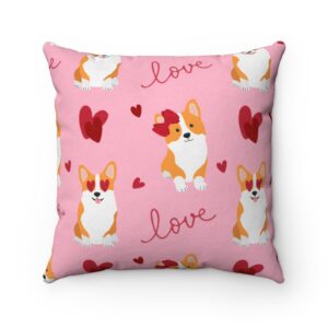 Corgi Valentine’s Day Pillow Faux Suede Square Pillow