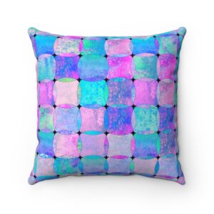 Colorful Overlapping Circles Watercolor Bohemian Moroccan Pillow Faux Suede Square Pillow