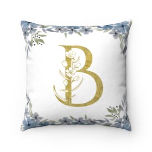 Blue Floral Monogram Pillow Faux Suede Square Pillow