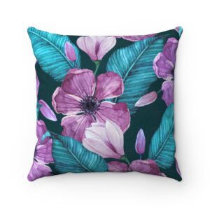 Hawaiian Tropical Teal Purple Faux Suede Square Pillow