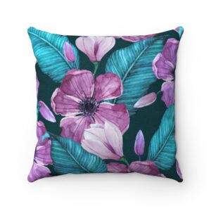 Hawaiian Tropical Teal Purple Faux Suede Square Pillow