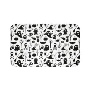 Black and White Ghosts, Witches, Skeletons Halloween Bath Mat