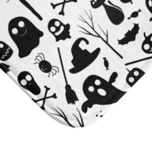 Black and White Ghosts, Witches, Skeletons Halloween Bath Mat