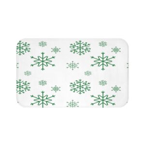 Green Snowflake Christmas Holiday Themed Bath Mat