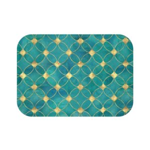 Bohemian Moroccan Turquoise Teal Blue Gold Foil Geometric Bath Mat