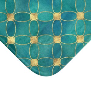 Bohemian Moroccan Turquoise Teal Blue Gold Foil Geometric Bath Mat