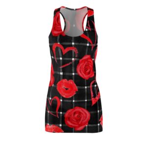 Hearts, Lips and Roses Black Women’s Cut & Sew Racerback Dress