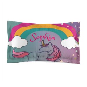 Personalized Unicorn and Rainbows Girls Room Microfiber Pillow Sham