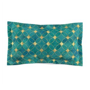 Bohemian Moroccan Arabic Geometric Turquoise Teal Blue Gold Microfiber Pillow Sham