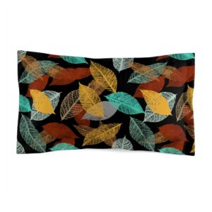 Skeleton leaves in teal blue and rusty brown on black, Autumnal, Fall, Autumn, Modern, Harvest Microfiber Pillow Sham