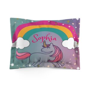 Personalized Unicorn and Rainbows Girls Room Microfiber Pillow Sham