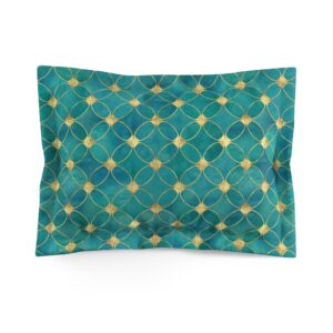 Bohemian Moroccan Arabic Geometric Turquoise Teal Blue Gold Microfiber Pillow Sham