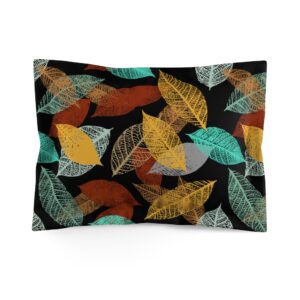 Skeleton leaves in teal blue and rusty brown on black, Autumnal, Fall, Autumn, Modern, Harvest Microfiber Pillow Sham