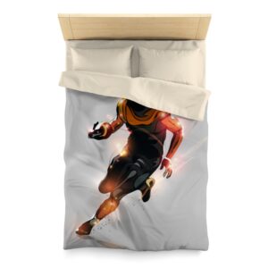 Football Player Silhouette Grey Red Gold Microfiber Duvet Cover Queen Twin Bedding