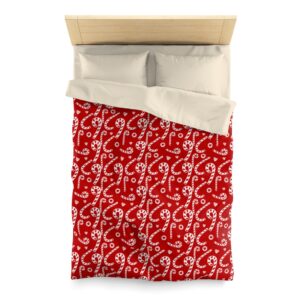 White And Red Candy Cane Christmas Holiday Microfiber Duvet Cover