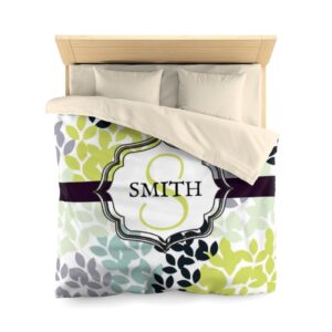 Monogram Personalized Leaves Pattern Microfiber Duvet Cover