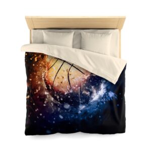 Basketball In Flames Fire Microfiber Duvet Cover