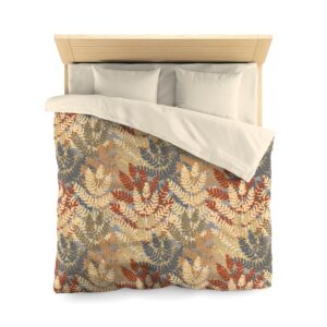 Fall Leave Pattern Duvet Cover – Grey, Beige, Brown, Blue – Microfiber Duvet Cover