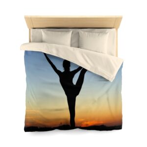 Gymnast Pose Silhouette Microfiber Duvet Cover