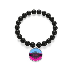 Personalized Pink and Blue Girls Matte Onyx Bracelet