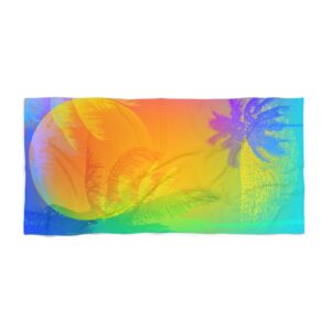 Tropical Sunset Colorful Rainbow Palm Trees Beach Towel