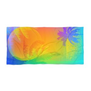 Tropical Sunset Colorful Rainbow Palm Trees Beach Towel