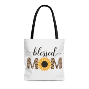 Blessed Mom Leopard Sunflower Tote Bag