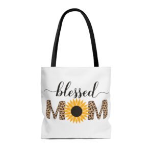 Blessed Mom Leopard Sunflower Tote Bag