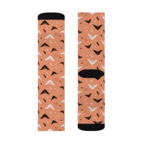 Pink Happy Halloween Cute Black and White Bats Sublimation Socks