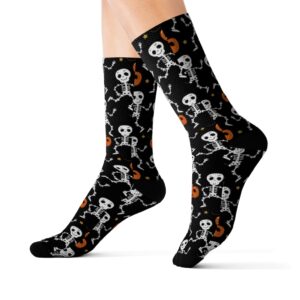 Skeleton and Pumpkins Happy Halloween Sublimation Socks