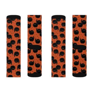 Orange Happy Halloween Black cute cat Sublimation Socks