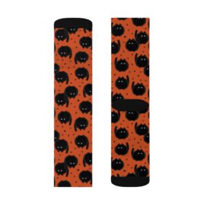 Orange Happy Halloween Black cute cat Sublimation Socks