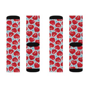 Cute Blue and Red Smiley Heart Valentine’s Day Socks – Sublimation Socks – Fun Gift – Cute Gift
