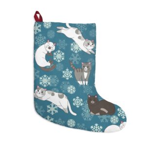 Blue Cats and Snowflakes Christmas Stocking