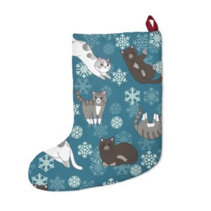 Blue Cats and Snowflakes Christmas Stocking