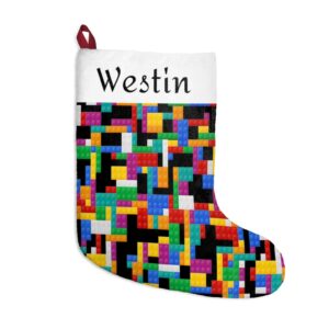 Copy of Personalized with name Building Blocks- Pixels – Bricks – Colorful Geometric – Fun Cool Gift – Kids-Teen Themed Christmas Stocking