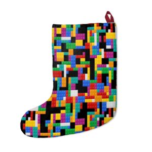 Personalized with name Building Blocks- Pixels – Bricks – Colorful Geometric – Fun Cool Gift – Kids-Teen Themed Christmas Stocking