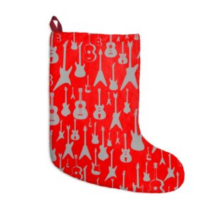 Red Grey Guitar Christmas Stocking – Xmas Stocking – Guitar Player Gift – Loves Guitar – Musician Gift -Christmas Stockings