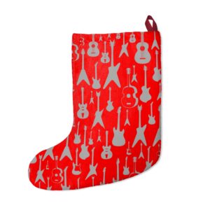 Red Grey Guitar Christmas Stocking – Xmas Stocking – Guitar Player Gift – Loves Guitar – Musician Gift -Christmas Stockings