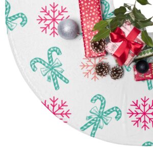 Green Candy Cane and Snowflakes Christmas Tree Skirt – Bright – Colorful – Fun Tree Skirt – Vibrant