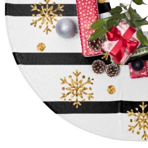 White Black Stripes Gold Snowflakes Modern Christmas Tree Skirt